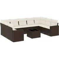 vidaXL Loungegrupp 10 delar med brun dynor konstrotting