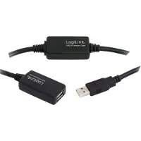 Logilink USB-kabel USB 2.0 USB-A kontakt, USB-A uttag 25.00 m Svart Aktiv med signalförstärkning UA0147
