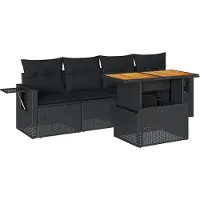 vidaXL Loungegrupp för trädgården med dynor 5 delar svart konstrotting