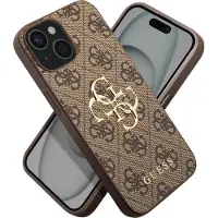 GUESS iPhone 15 4G Big Metal Logo Hybrid Skal - Brun
