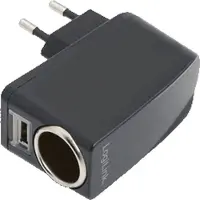 Logilink Power Adapter USB-laddare 12 W USB, Cigarettändaruttag Svart Vägguttag Överströmsskydd
