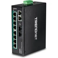 Trendnet TI-PG102 - Switch - ohanterad - 8 x 10/100/1000 (PoE+) + 2 x kombinations-Gigabit SFP - DIN-skenmonterbar, väggmonterbar - PoE+ (240 W) - likström - TAA-kompatibel