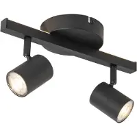 QAZQA Takspotlight svart GU10 50mm 2-ljus inkl. bakgrundsbelysning och 3-vägsbrytare - Back Up
