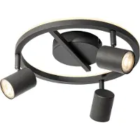 QAZQA Takspotlight svart GU10 50mm 3-ljus rund inkl. bakgrundsbelysning och 3-vägsbrytare - Back Up