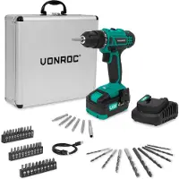 Vonroc Batteridriven Borrmaskin 20V | Inkl. 4.0Ah Batteri, Laddare och 46 tillbehör i premiumväska