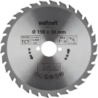 Wolfcraft 6377000 Hårdmetall cirkelsågklinga 190 x 30 mm Antal tänder (per tum): 30 1 st