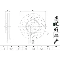 Bosch Bromsskiva 0 986 479 G38 fram, ventilerad, höggradigt förkolnad, 1 Stycke