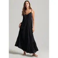 Superdry för kvinnor. W8011294A Lång svart axelbandslös klänning (M), Casual, Viskos, Ärmlös / Hängselbyxor
