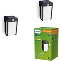 Philips LED-solcellslampa-vägglampa Shroud, svart/opal, 2-pack Shroud, Svart, Syntetmaterial, Modern, Solcellslampa utomhus