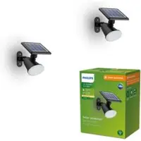 Philips LED-solcellsvägglampa Jivix, 2-pack Jivix, Svart, Syntetmaterial, Modern, Solcellslampa utomhus