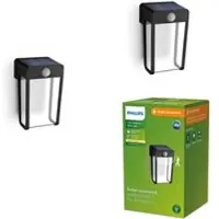 Philips LED-solcellsvägglampa Shroud, svart/klar, 2-pack Shroud, Svart, Syntetmaterial, Modern, Solcellslampa utomhus