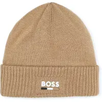 BOSS Kids' knitted beanie hat with rubber-effect logo