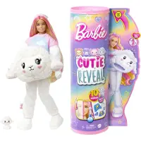 Barbie Cutie Reveal Docka med Blont Hår & Lammkostym, 10 Överraskningar Inkluderar Tillbehör & Mini Djur (Stilar Kan Variera)