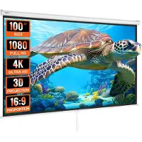 Vevor Manuell Neddragbar Projektorduk, 100 tum 16:9 4K 1080 HD Infällbar Projektorduk, Automatisk Låsning Bärbar Projektorduk, Bärbar Projektorduk för Hemmakontor, Hemmabio