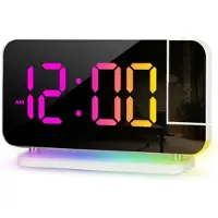 Mtp Products EN8853B RGB Digital väckarklocka med spegeldisplay och justerbar ljusstyrka - Vit