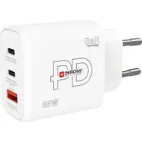 Skross Power Charger 65W PD GaN EU USB-laddare 65 W 1x USB-A, 2x USB-C Power Delivery Vit Inomhus