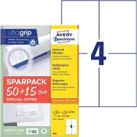 Avery Universaletiketter 105x148 mm, hvid med Ultragrip +30% ekstra indhold - (65 ark x 4 stk.)
