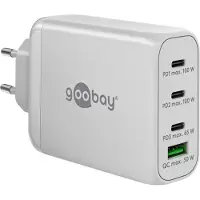 Goobay 100W GaN-snabbladdare med flera portar - 3x USB-C, USB-A - Vit