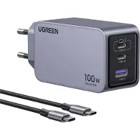 UGREEN Nexode Pro series - Strömadapter - GaN - 100 Watt - 2.5 A - PD - 3 utdatakontakter (2 x USB-C, USB) - på kabel: USB-C