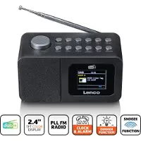 Lenco DAB+/FM-radioväckarklocka med färgdisplay, sleeptimer och dubbel alarmfunktion Svart