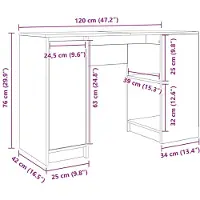 vidaXL Skrivbord hantverksmässig ek 120x42x76 cm konstruerat trä