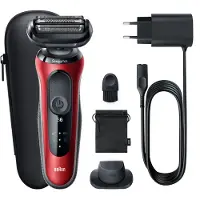 Braun Series 6 61-R1200s, Folierakapparat, Svart, Röd, SensoFlex, SensoFoil, Knappar, LED, Batteri