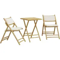 vidaXL Caféset för trädgården med gräddvita dynor 3 delar bambu
