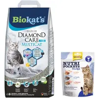 Biokats Diamond Care kattströ + 150 g GimCat Yoghurt på köpet! - 8 l MultiCat Fresh