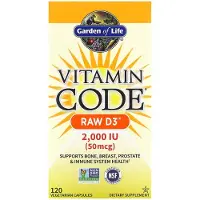 Garden of life , Vitamin Code, RAW D3, 50 mcg (2,000 IU), 120 Vegetariska Capslar