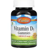 Carlson Labs Carlson, Vitamin D3 Gummies, Naturliga Fruktaromer, 25 mcg (1 000 IU), 60 Gummies