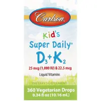 Carlson Labs , Barns, Super Daily D3+K2, 25 mcg (1 000 IU) & 22,5 mcg, 0,34 fl oz (10,16 ml)