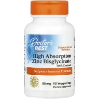 Doctors Best , Zinkbisglycinat med hög absorption, 100% chelat, 50 mg, 90 veggiekapslar