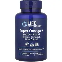 Life Extension , Super Omega-3, EPA/DHA Fiskolja, Sesam lignaner & olivolja, 60 Enteriskt belagda mjuka kapslar