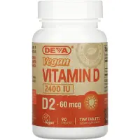 Deva , Vegan Vitamin D, D2, 60 mcg (2 400 IU), 90 Tabletter
