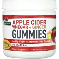 Natures Answer , Äppelcidervinäger & Ingefära Smaksatta Gummy-vitaminer, med The Mother, 500 mg, 45 Pektin Gummy-vitaminer