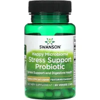 Swanson Health , Lycklig mikrobiom stressstöd probiotika, 3 miljarder CFU, 30 Veggie kapslar