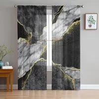 Household supplies MH Abstrakta Svarta Och Vita Marmor Skira Gardiner för Vardagsrumsdekoration Fönstergardiner Kök Tyll Voile Organza Gardiner W135 x H115cm x1 gray