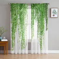 Household supplies MH Växt Gröna Rottingblad Vita Skira Gardiner för Vardagsrumsdekoration Fönstergardiner Kök Tyll Voile Organzagardiner W135 x H115cm x1 green