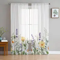 Household supplies MH Vårprästkrage Lavendel Eukalyptus Blomma Skira Gardiner för Vardagsrumsdekoration Fönstergardiner Kök Tyll Voile Gardiner W135 x H115cm x1