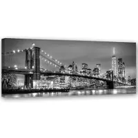 Feeby Canvastavlor New York Brooklyn Bridge Panorama 150x50 vit/svart
