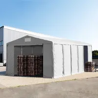 TOOLPORT Lagertält 8x24 m - 4,0 m sidohöjd med dragkedjor, PVC 850 grå, inkl. hållfasthet (underlag: betong)