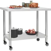 vidaXL Arbetsbord med hjul 80x60x85 cm rostfritt stål