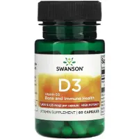 Swanson Health , Vitamin D3, Hög Potens, 25 mcg (1 000 IU), 60 Capslar
