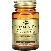 Solgar , Vitamin D3, 55 mcg (2,200 IU), 50 Vegetabiliska Kapslar