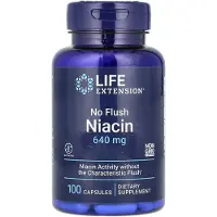 Life Extension , Niacin utan kraftig effekt, 640 mg, 100 kapslar