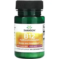 Swanson Health B12 Hydroxokobalamin, Blandade bär, 1 000 mcg, 60 tuggtabletter