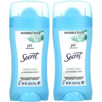 Secret , pH Balanserad Antiperspirant/Deodorant, Osynlig Fast, Duschfrisk, Twin Pack, 2,6 oz (73 g) Varje