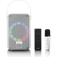 Lenco Karaokesystem med Bluetooth, uppladdningsbart batteri, trådlös karaokemikrofon och disco-LED-belysning Vit
