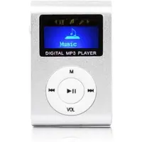 24.Se MP3-spelare med LCD-display och MicroSD-läsare – kompakt musikspelare med clips och laddningsbart batteri