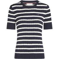 Tommy Hilfiger Tröja 'Cable Short Sleeve' blå / vit
